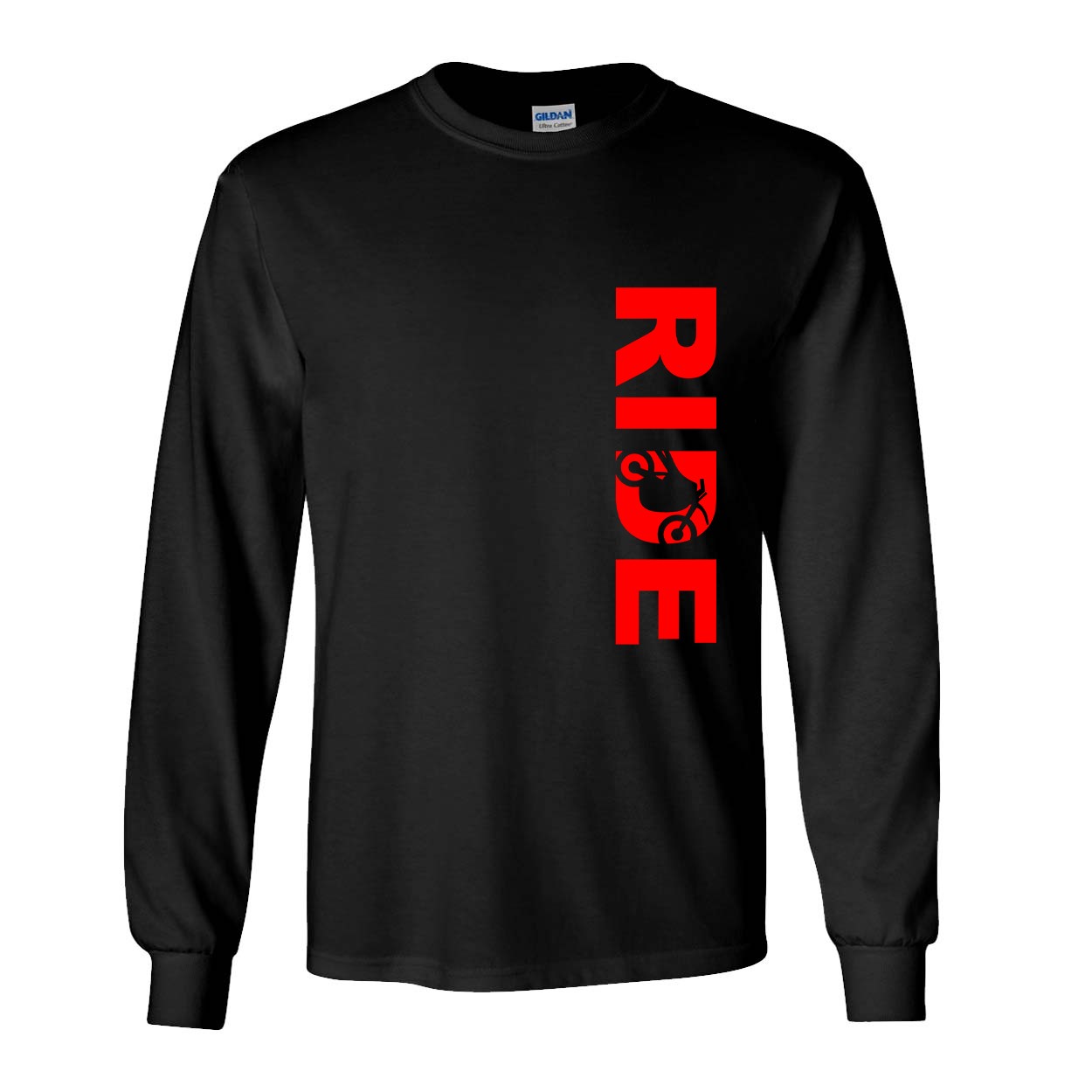 Ride Moto Logo Classic Vertical Long Sleeve T-Shirt Black (Red Logo)