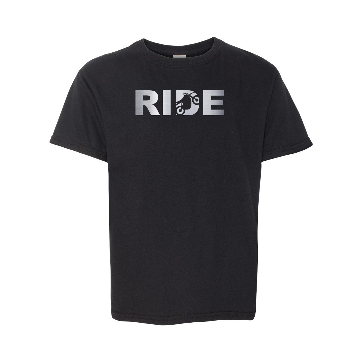 Ride Moto Logo Classic Youth T-Shirt Black (Metallic Silver Logo)