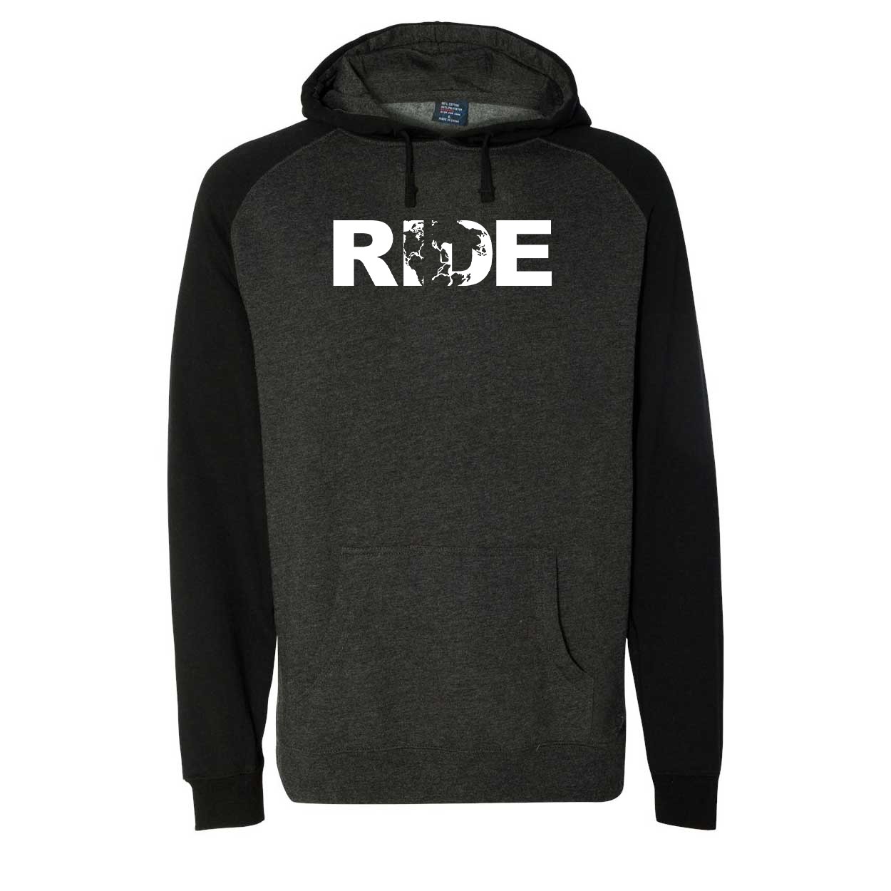 Ride Pangea Logo Classic Raglan Hooded Pullover Sweatshirt Charcoal/Heather Black (White Logo)