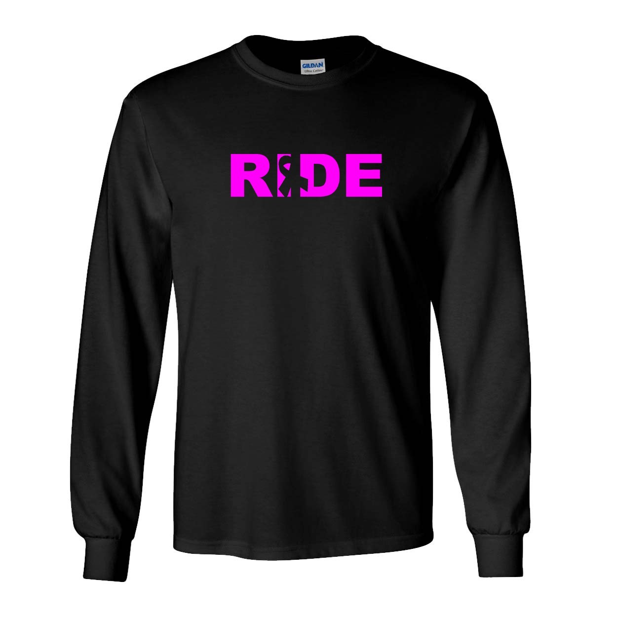 Ride Ribbon Logo Classic Long Sleeve T-Shirt Black (White Logo)