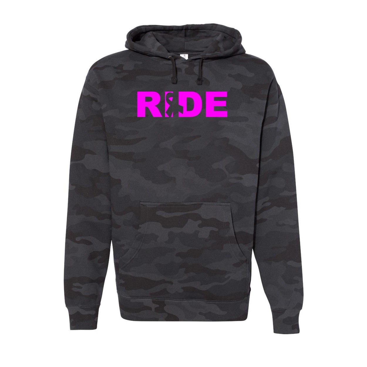 Ride Ribbon Logo Classic Unisex Hooded Sweatshirt Black Camo (White Logo)