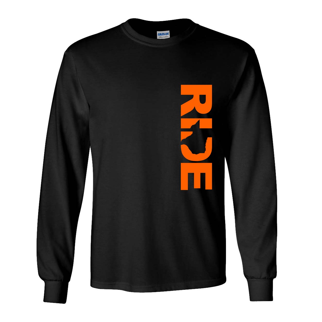 Ride Texas Classic Vertical Long Sleeve T-Shirt Black (Orange Logo)