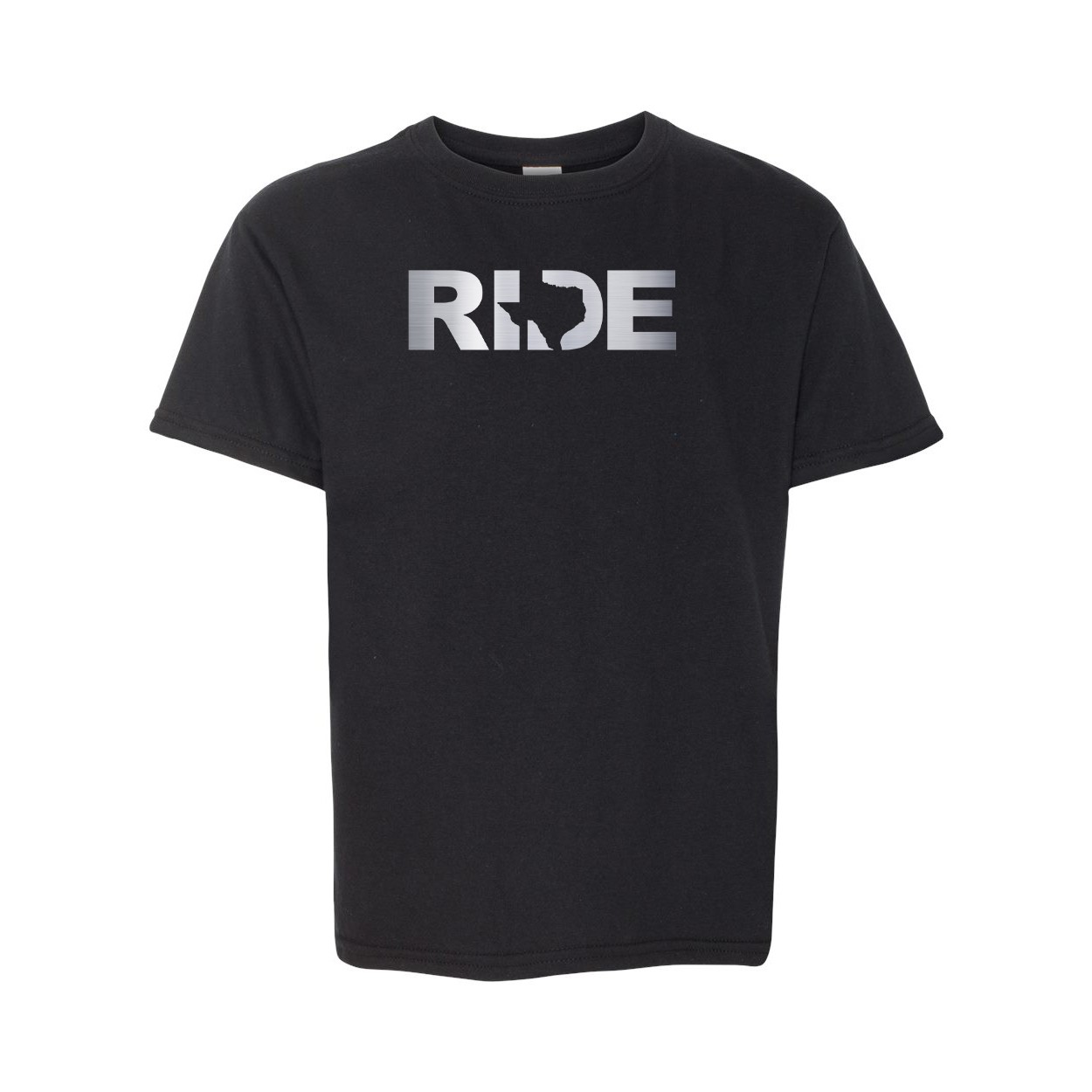 Ride Texas Classic Youth T-Shirt Black (Metallic Silver Logo)