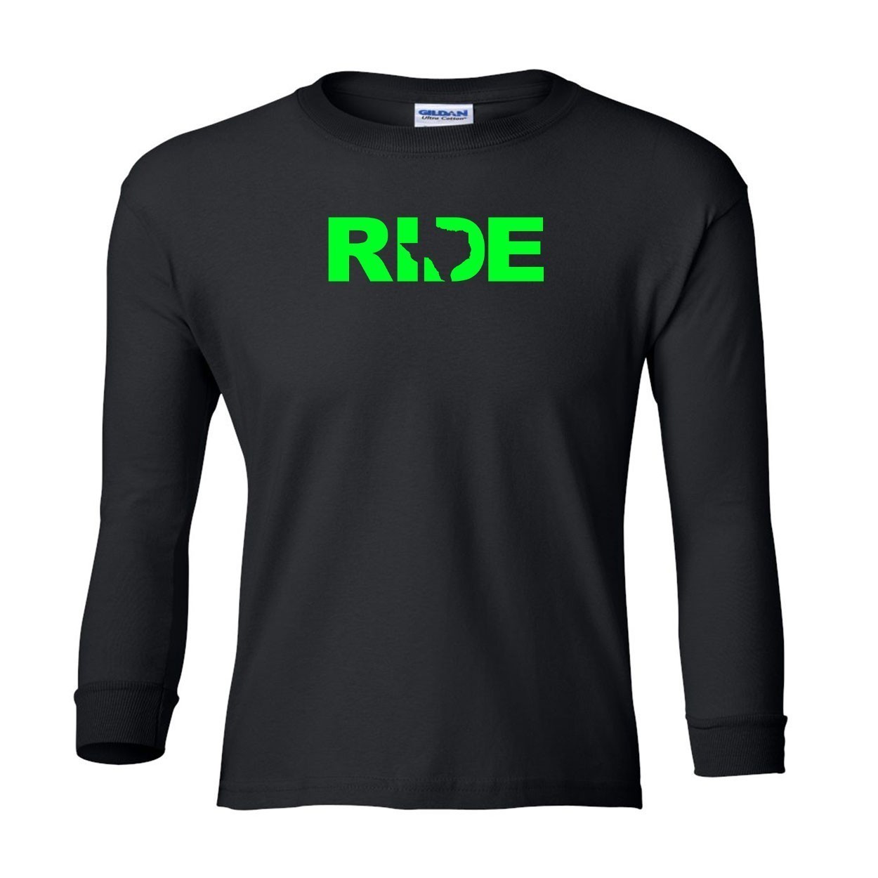 Ride Texas Classic Youth Unisex Long Sleeve T-Shirt Black (Green Logo)