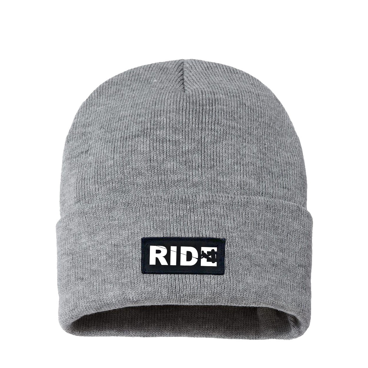 Ride Wakeboard Logo Night Out Woven Patch Night Out Sherpa Lined Cuffed Beanie Heather Gray (White Logo)