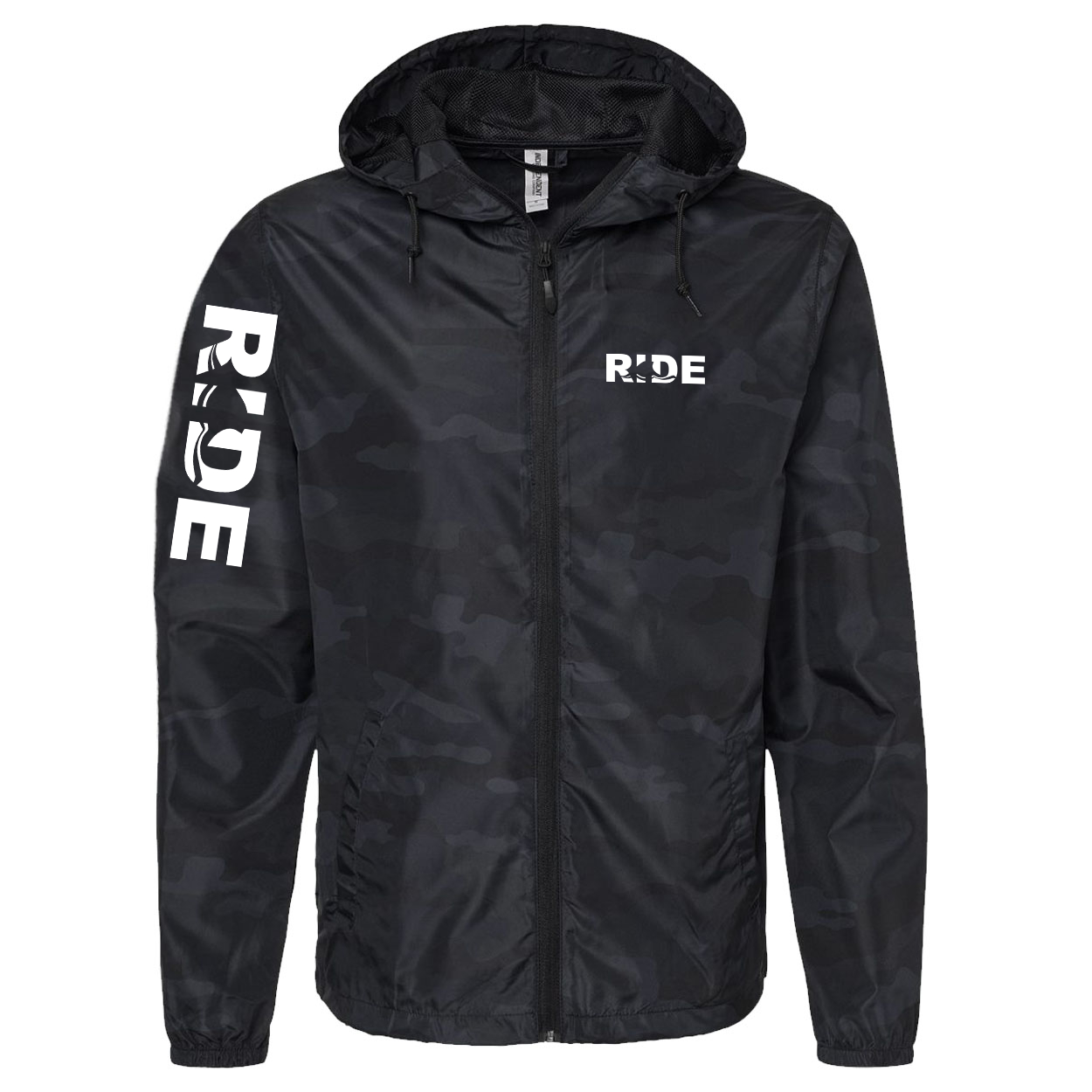 Ride Wave Logo Classic Lightweight Windbreaker Black Camo (White Logo)