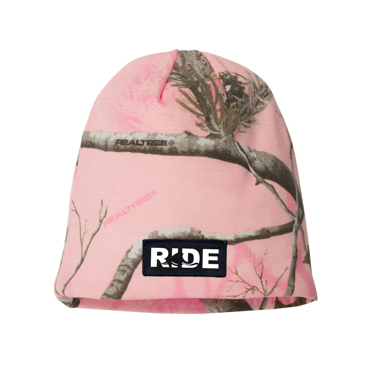 Ride Wave Logo Night Out Woven Patch Skully Beanie Realtree AP Pink Camo (White Logo)