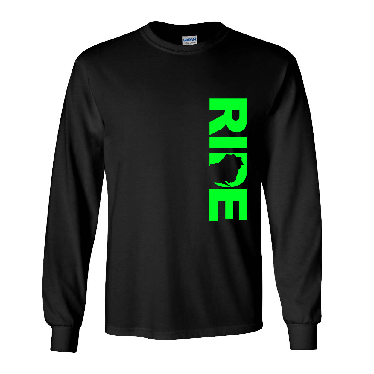 Ride Wisconsin Classic Vertical Long Sleeve T-Shirt Black (Green Logo)