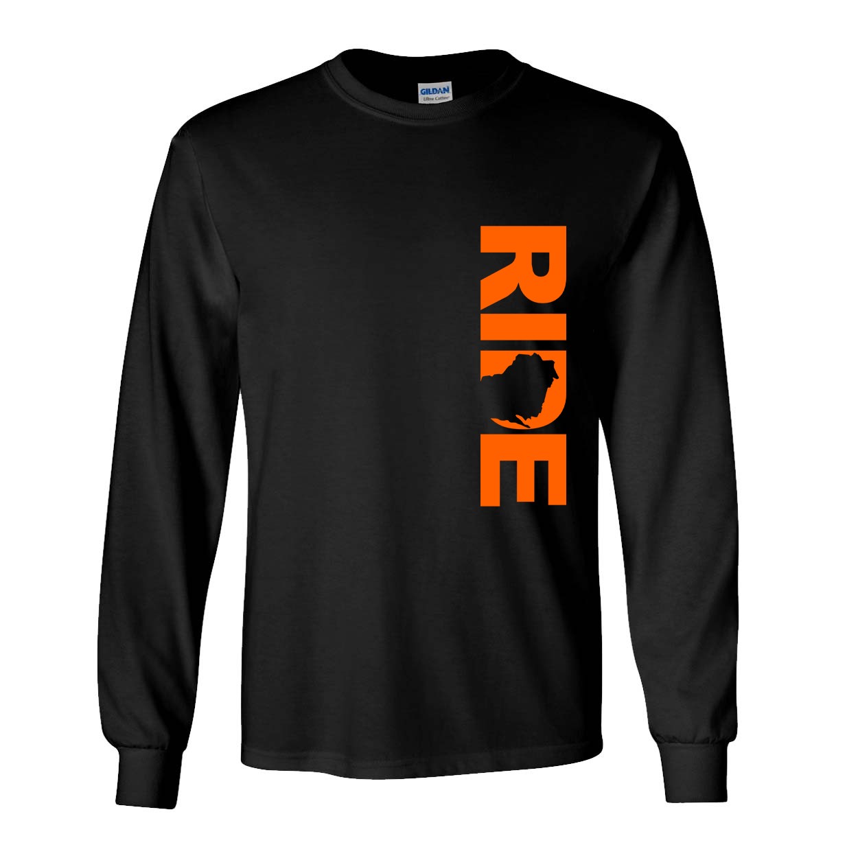 Ride Wisconsin Classic Vertical Long Sleeve T-Shirt Black (Orange Logo)