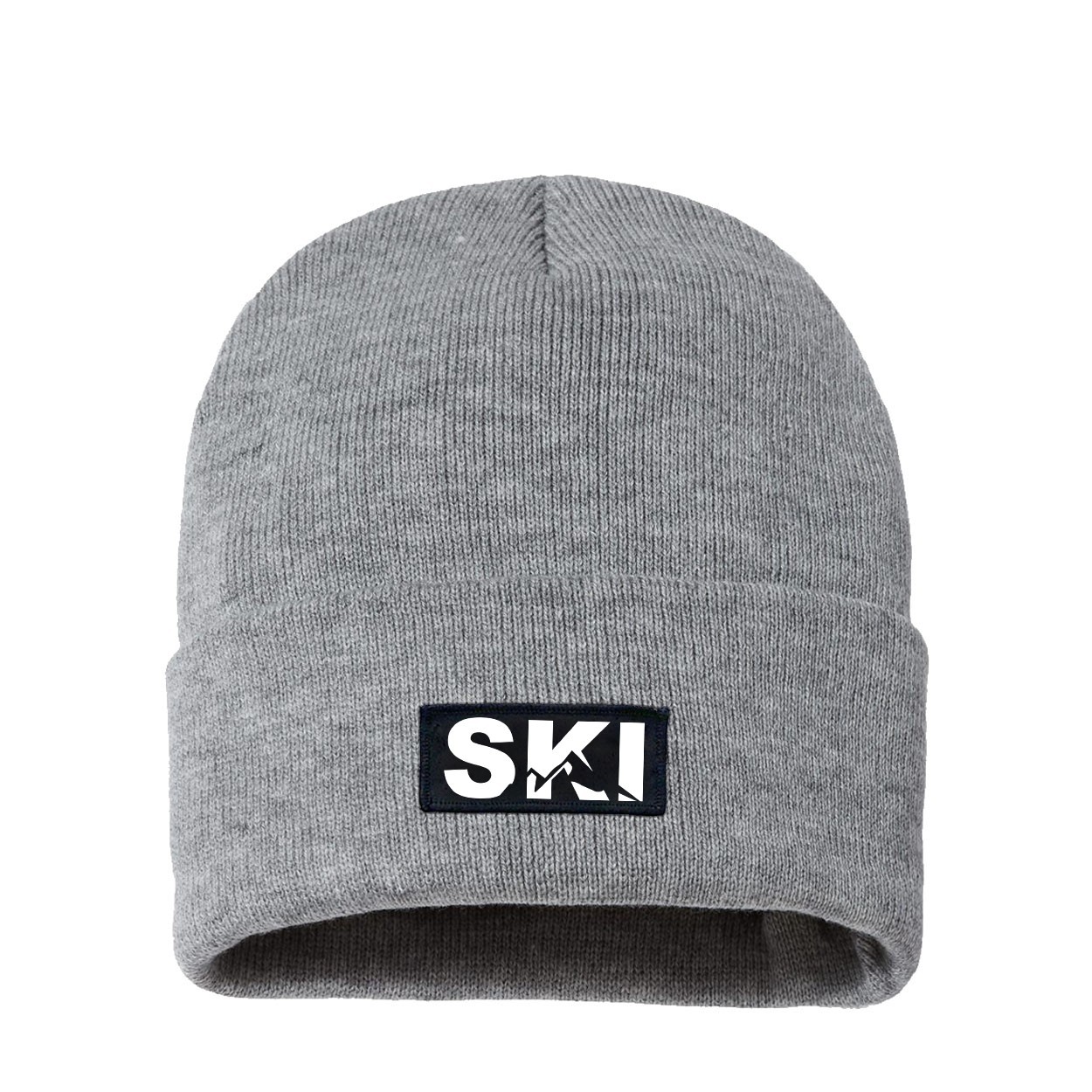 Ski Mountain Logo Night Out Woven Patch Night Out Sherpa Lined Cuffed Beanie Heather Gray (White Logo)