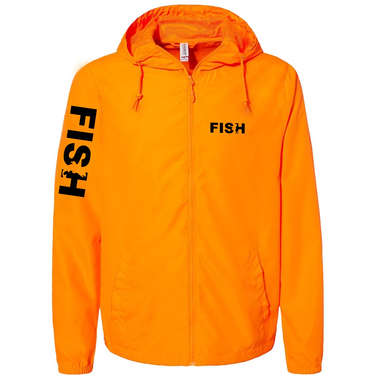 Fish Catch Logo Classic Lightweight Windbreaker Safety Orange (Black Logo)