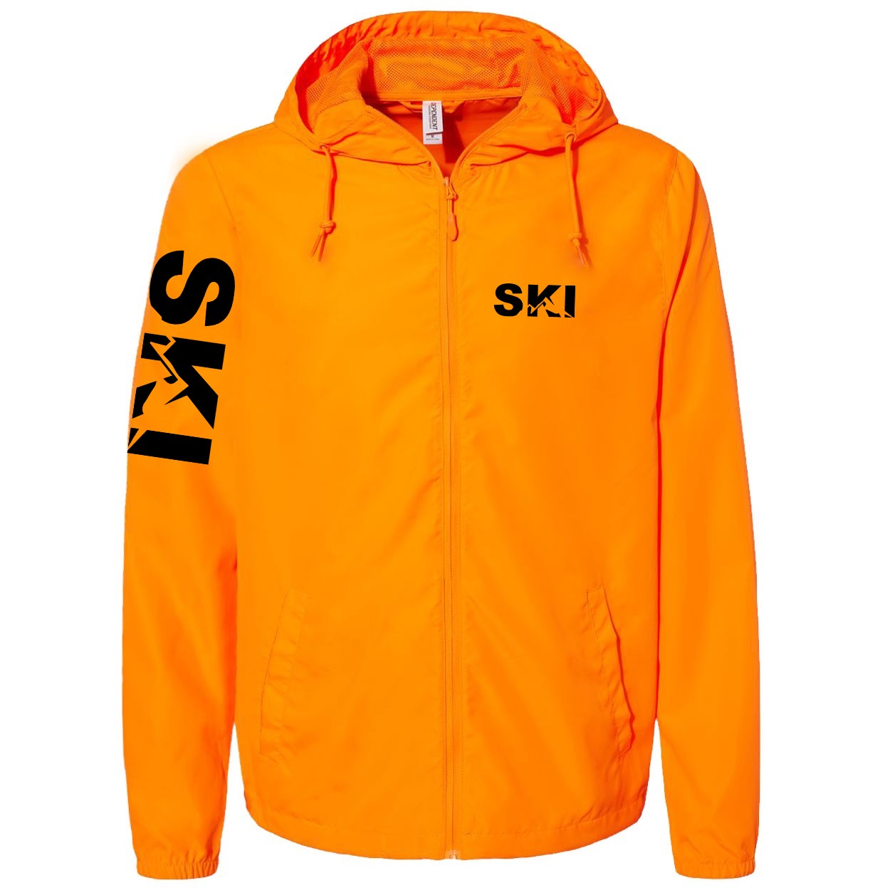 Ski Mountain Logo Classic Lightweight Windbreaker Safety Orange (Black Logo)