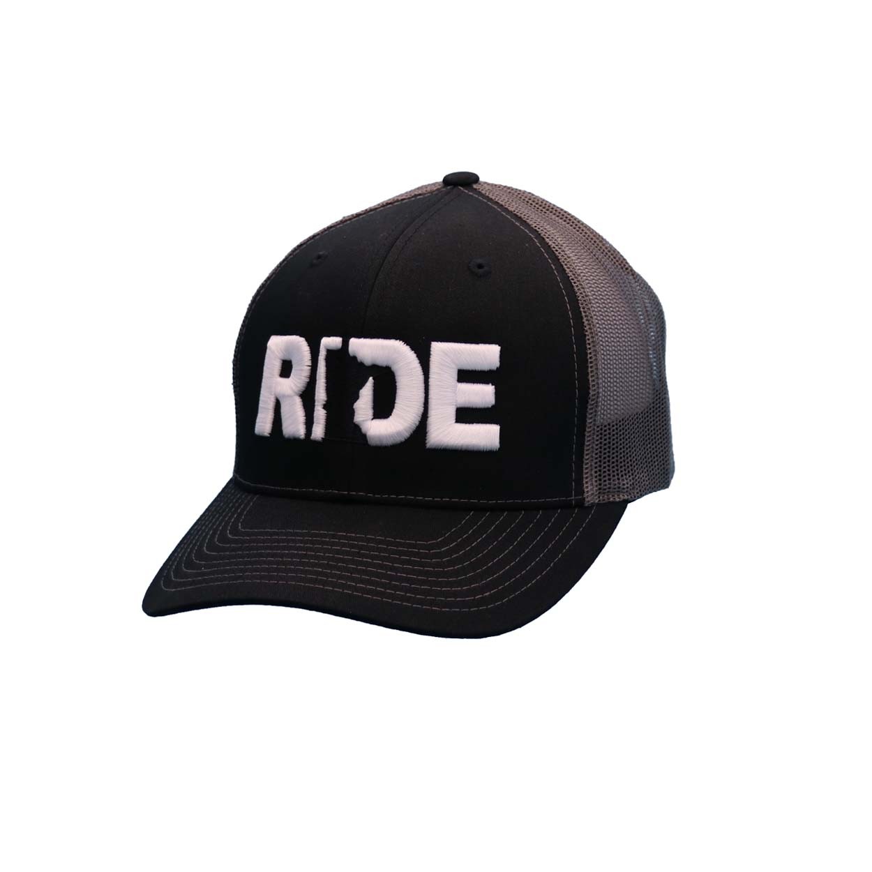 Ride Minnesota Classic Embroidered Snapback Trucker Hat Black/Charcoal