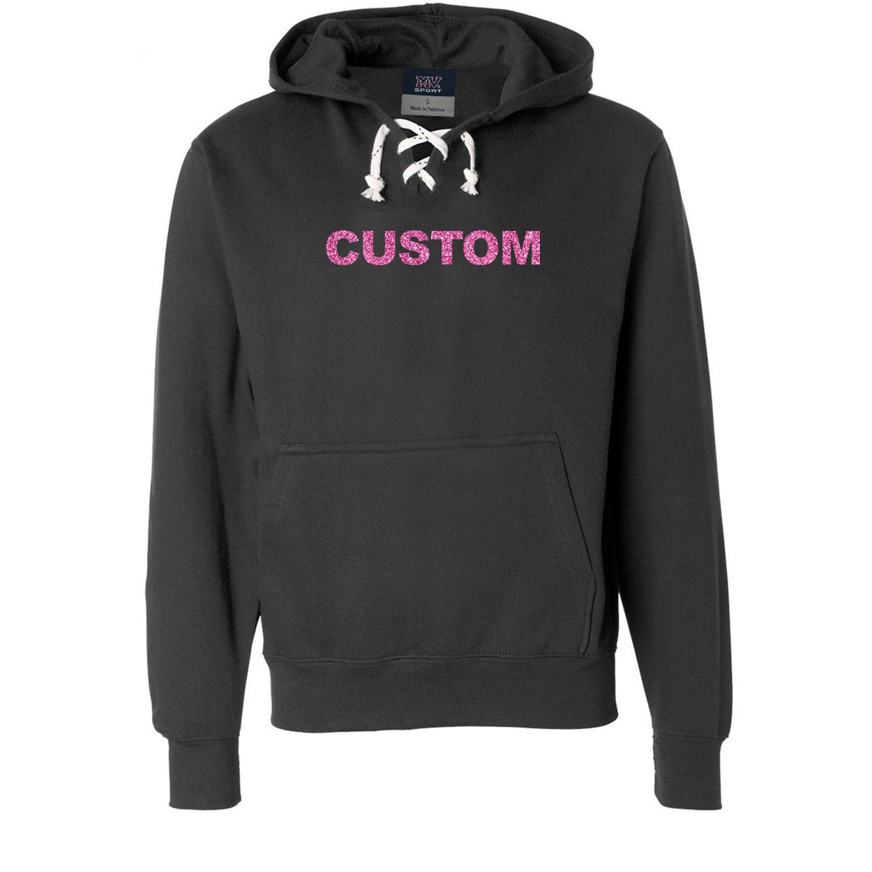 Custom Life Brand Logo Classic Unisex Premium Hockey Sweatshirt Black (Glitter Pink Logo)