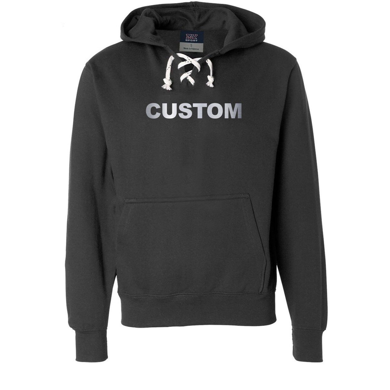 Custom Life Brand Logo Classic Unisex Premium Hockey Sweatshirt Black (Metallic Silver Logo)