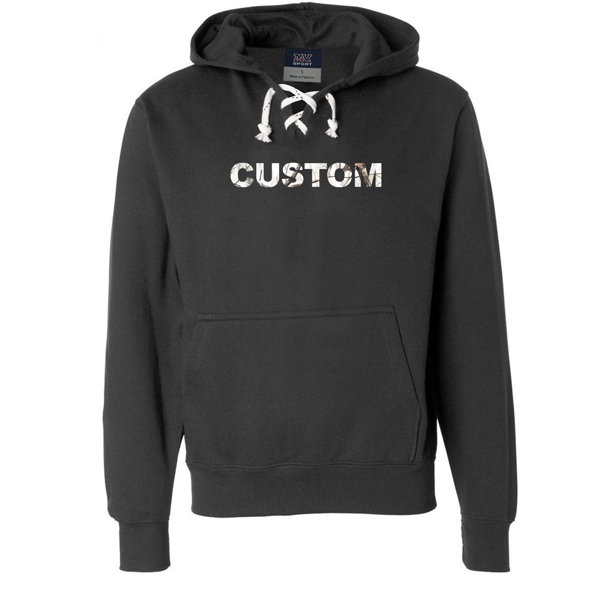 Custom Life Brand Logo Classic Unisex Premium Hockey Sweatshirt Black (Realtree Snow Camo Logo)