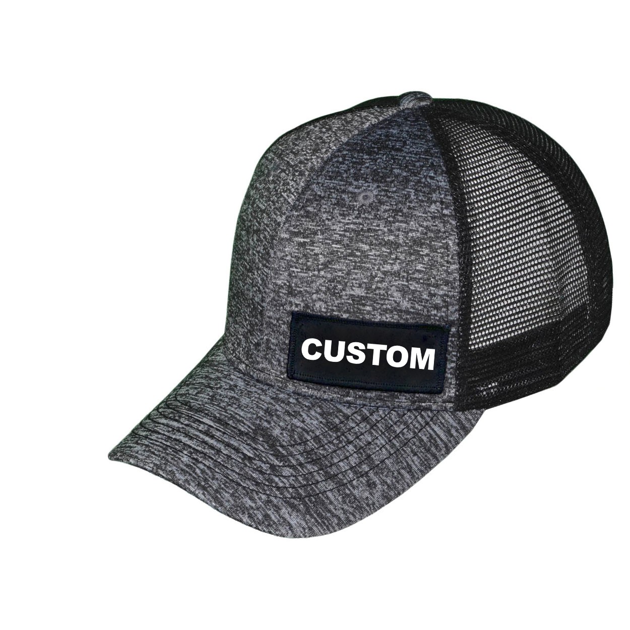 Custom Life Brand Logo Night Out Woven Patch Melange Snapback Trucker Hat Gray/Black (White Logo)