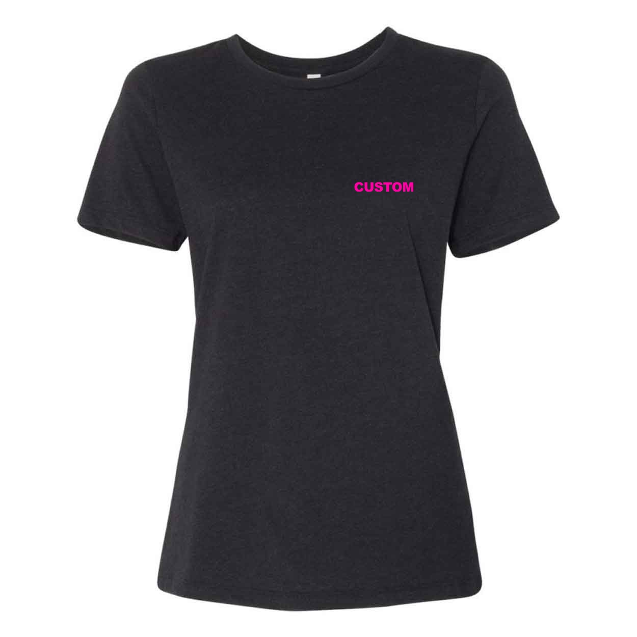 Custom Life Brand Logo Women's Night Out Relaxed Jersey T-Shirt Black Heather (Pink Logo)