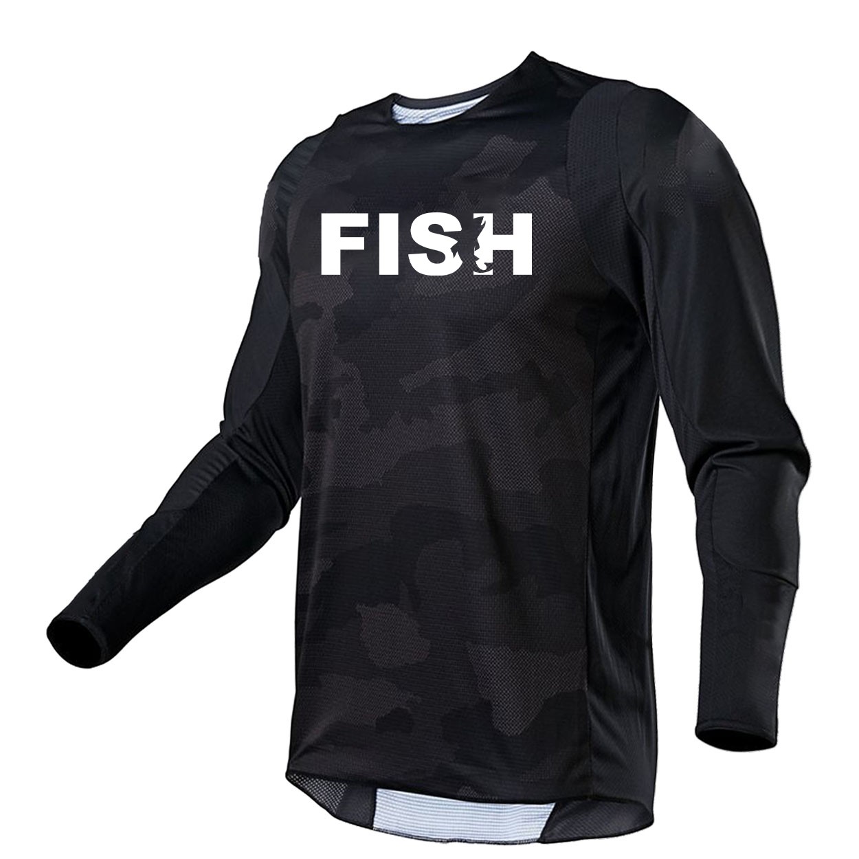 Fish Catch Logo Classic Performance Jersey Long Sleeve Shirt Black Camo