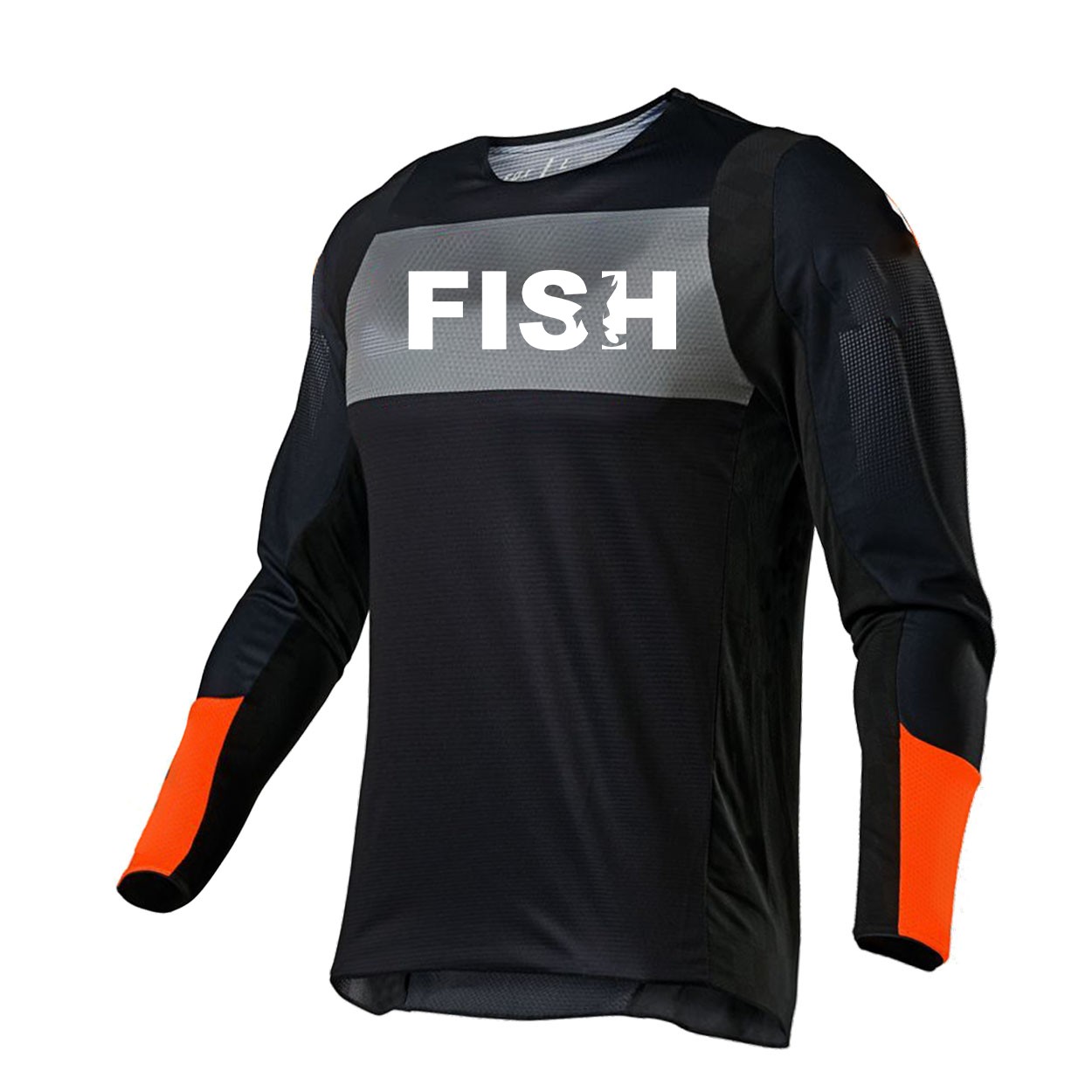 Fish Catch Logo Classic Performance Jersey Long Sleeve Shirt Black/Gray/Orange