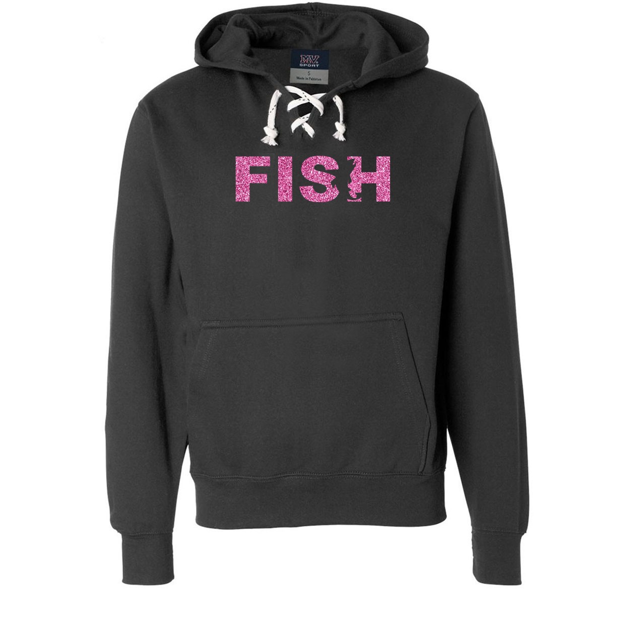 Fish Catch Logo Classic Unisex Premium Hockey Sweatshirt Black (Glitter Pink Logo)