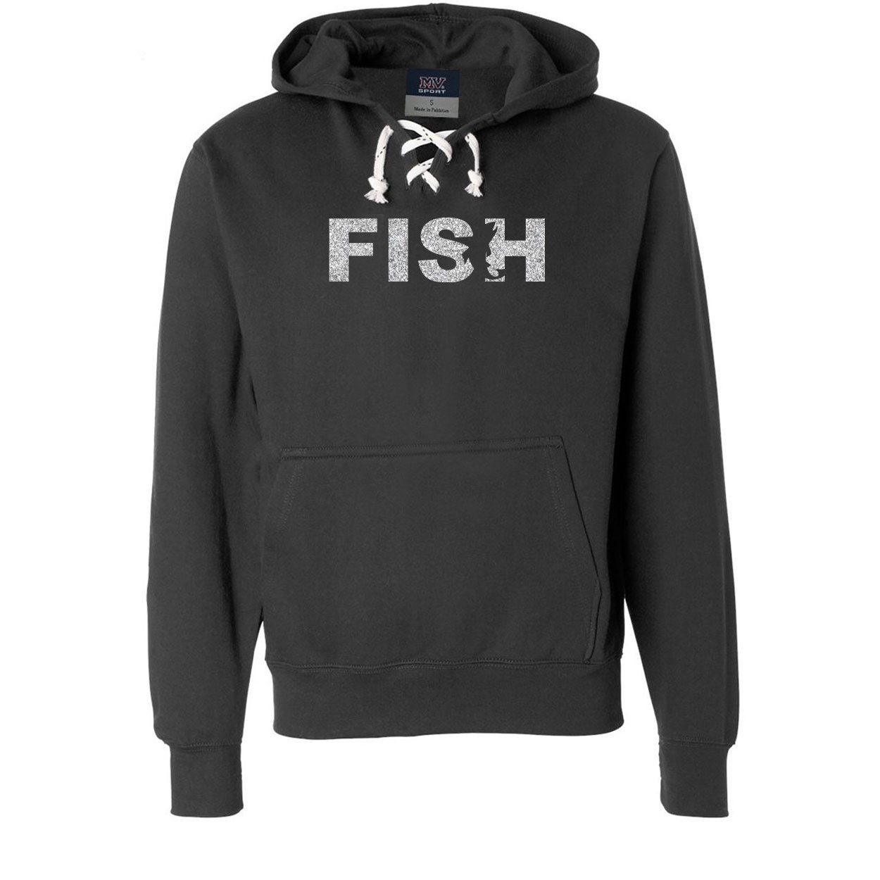 Fish Catch Logo Classic Unisex Premium Hockey Sweatshirt Black (Glitter Silver Logo)