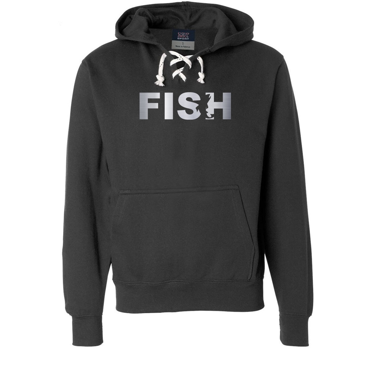 Fish Catch Logo Classic Unisex Premium Hockey Sweatshirt Black (Metallic Silver Logo)