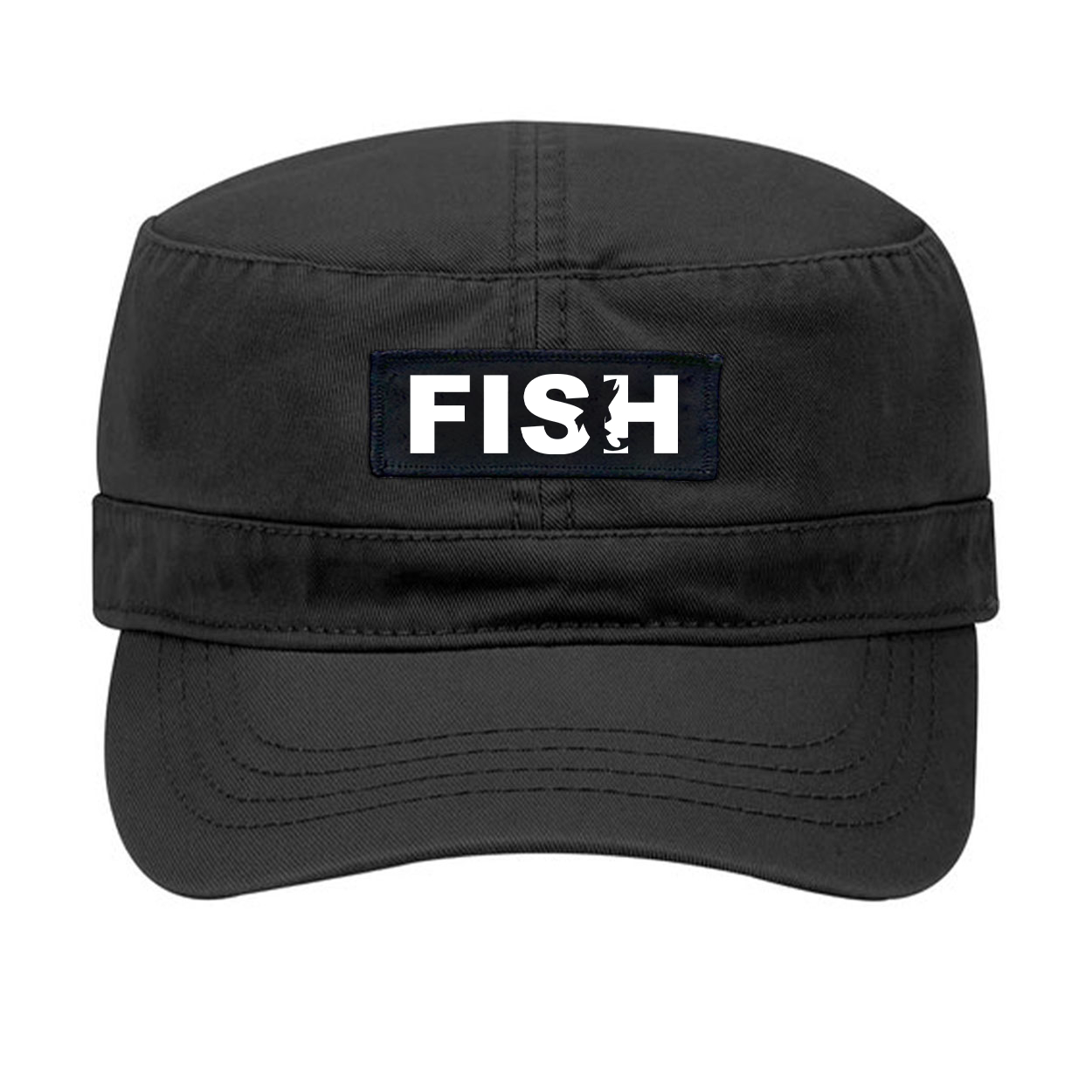 Fish Catch Logo Night Out Woven Patch Military Hat Black