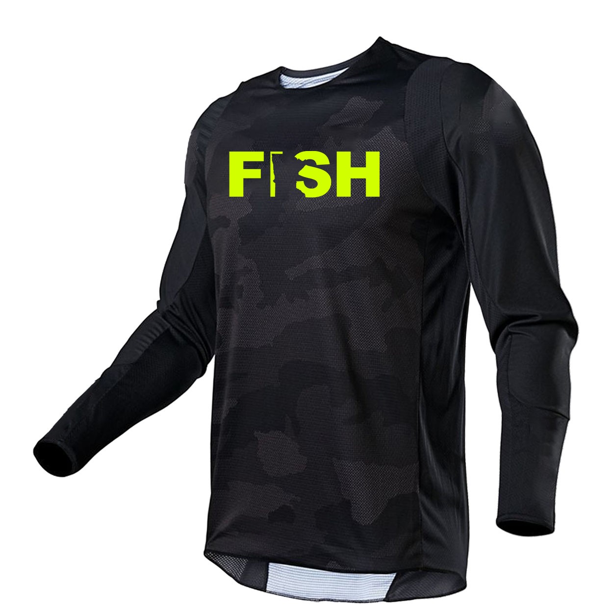 Fish Minnesota Classic Performance Jersey Long Sleeve Shirt Black Camo (Hi-Vis Logo)
