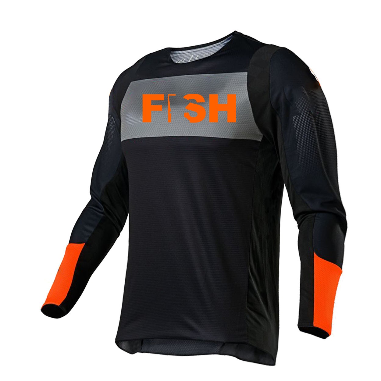 Fish Minnesota Classic Performance Jersey Long Sleeve Shirt Black/Gray/Orange (Orange Logo)