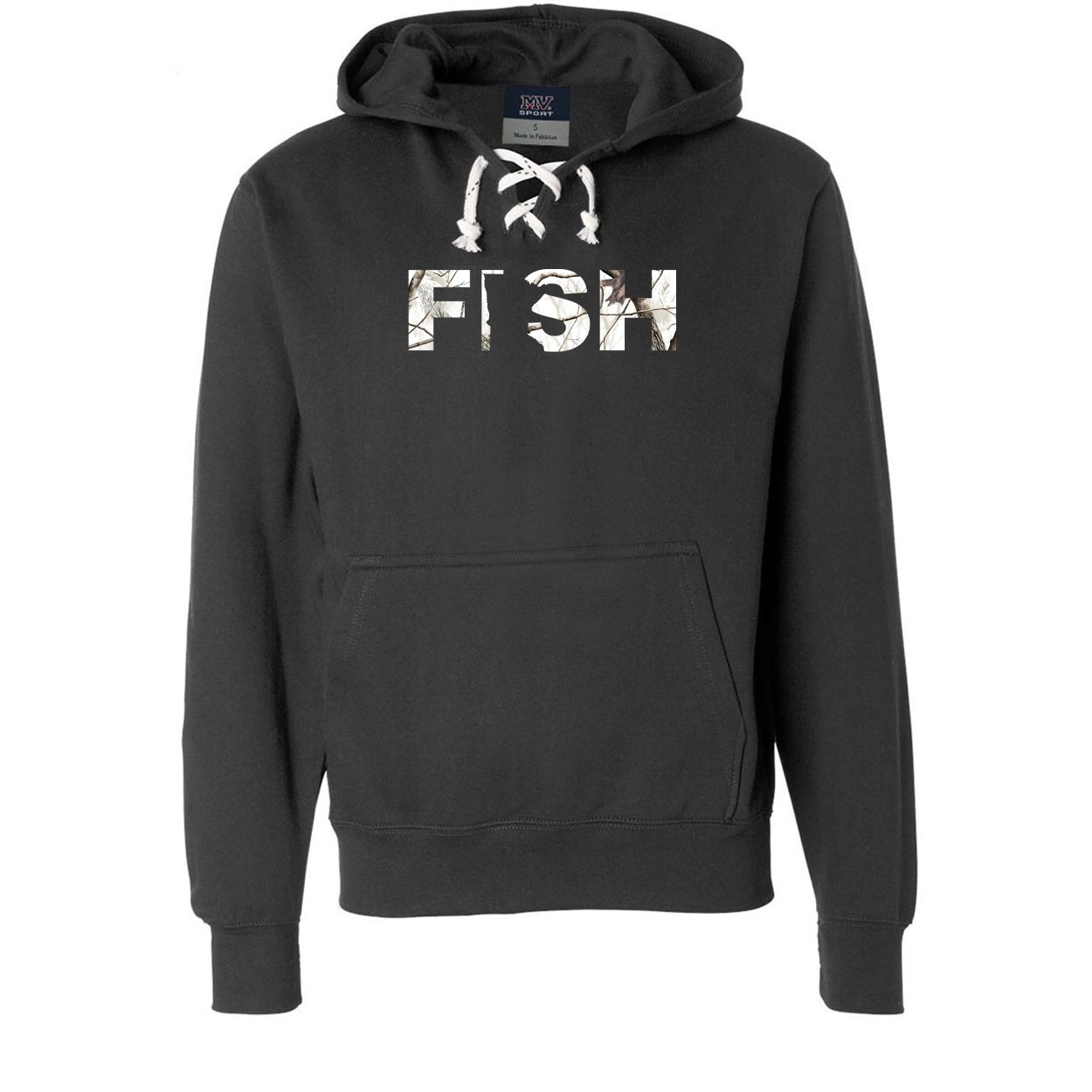 Fish Minnesota Classic Unisex Premium Hockey Sweatshirt Black (Realtree Snow Camo Logo)