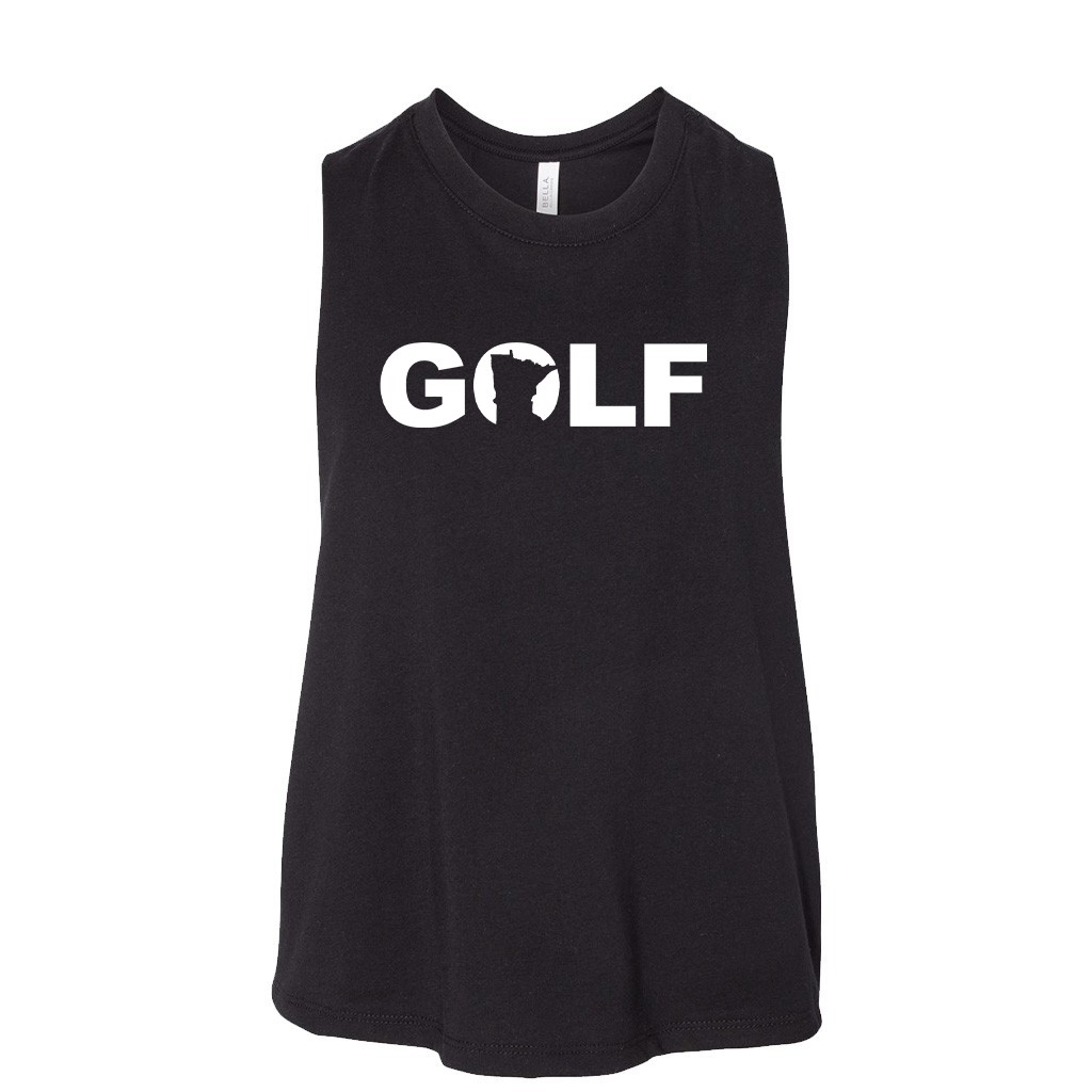 Golf Minnesota Classic Womens Flowy Racerback Cropped Tank Black (White Logo)