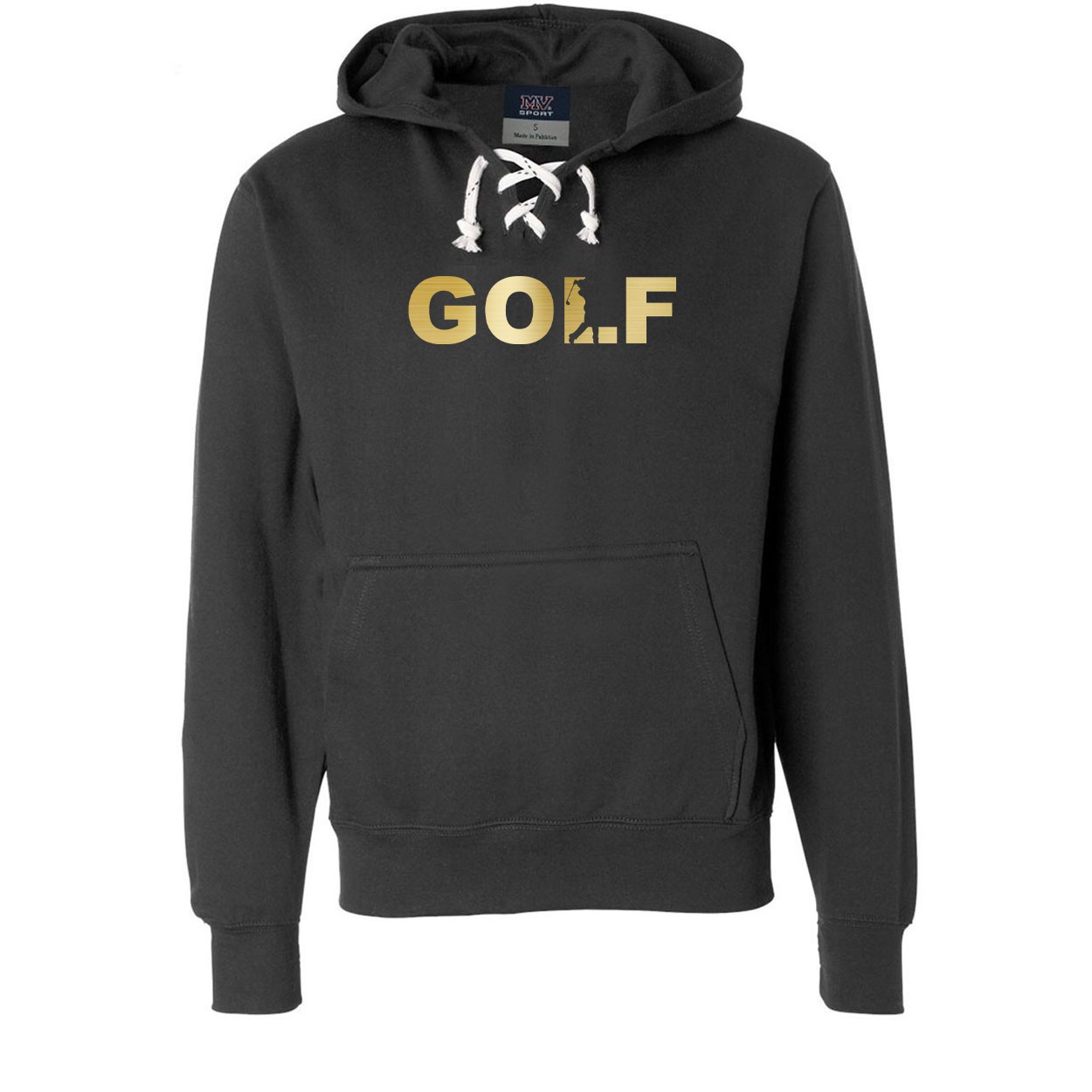Golf Swing Logo Classic Unisex Premium Hockey Sweatshirt Black (Metallic Gold Logo)
