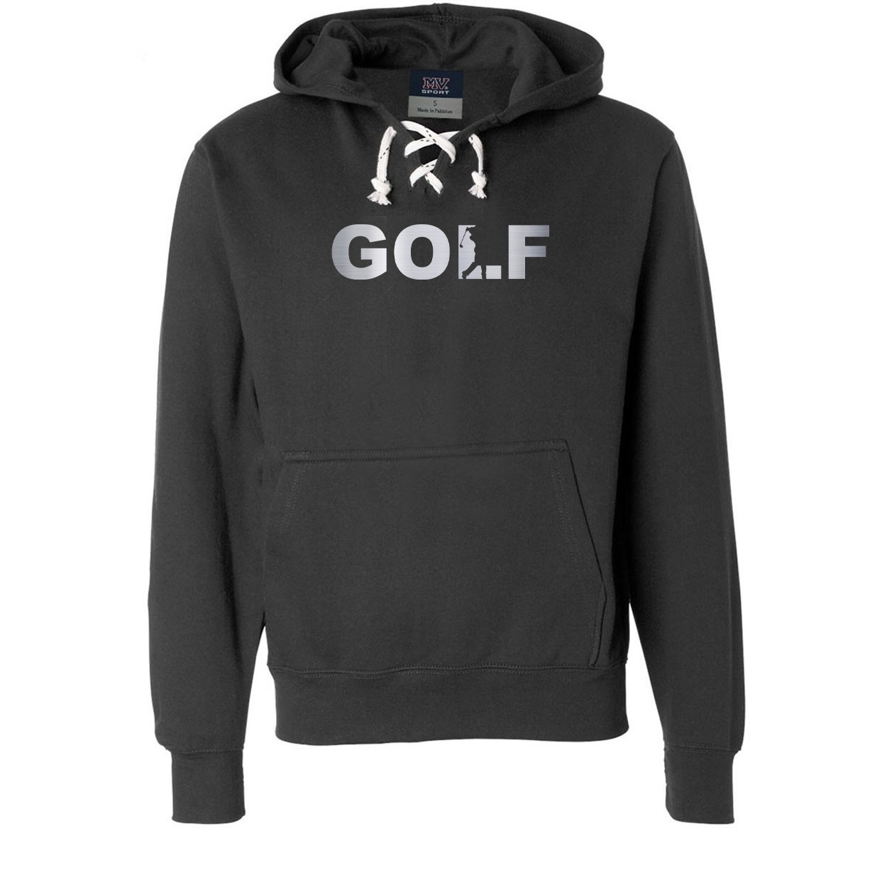 Golf Swing Logo Classic Unisex Premium Hockey Sweatshirt Black (Metallic Silver Logo)