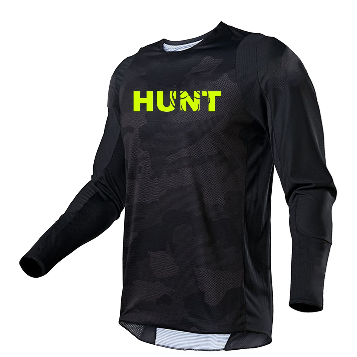 Hunt Rack Logo Classic Performance Jersey Long Sleeve Shirt Black Camo (Hi-Vis Logo)