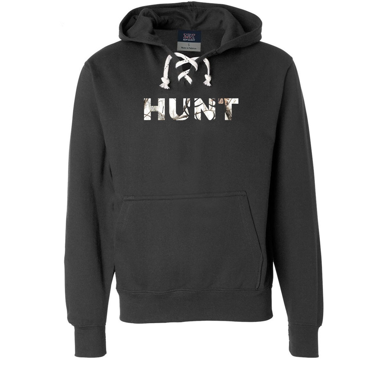Hunt Rack Logo Classic Unisex Premium Hockey Sweatshirt Black (Realtree Snow Camo Logo)