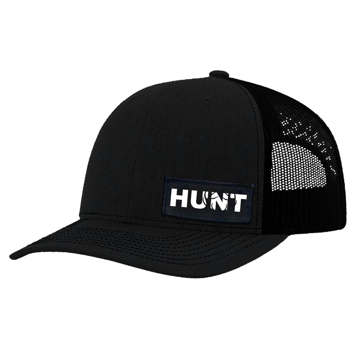 Hunt Rack Logo Night Out Youth Patch Mesh Snapback Hat Black (White Logo)