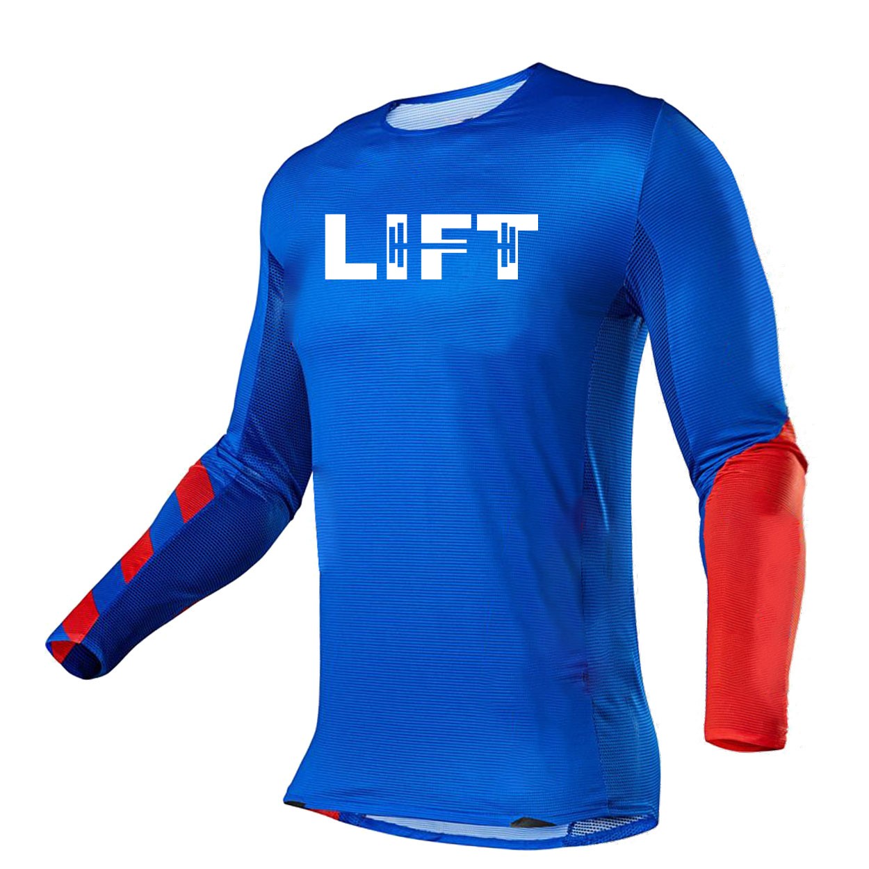 Lift Barbell Logo Classic Performance Jersey Long Sleeve Shirt Blue/Red