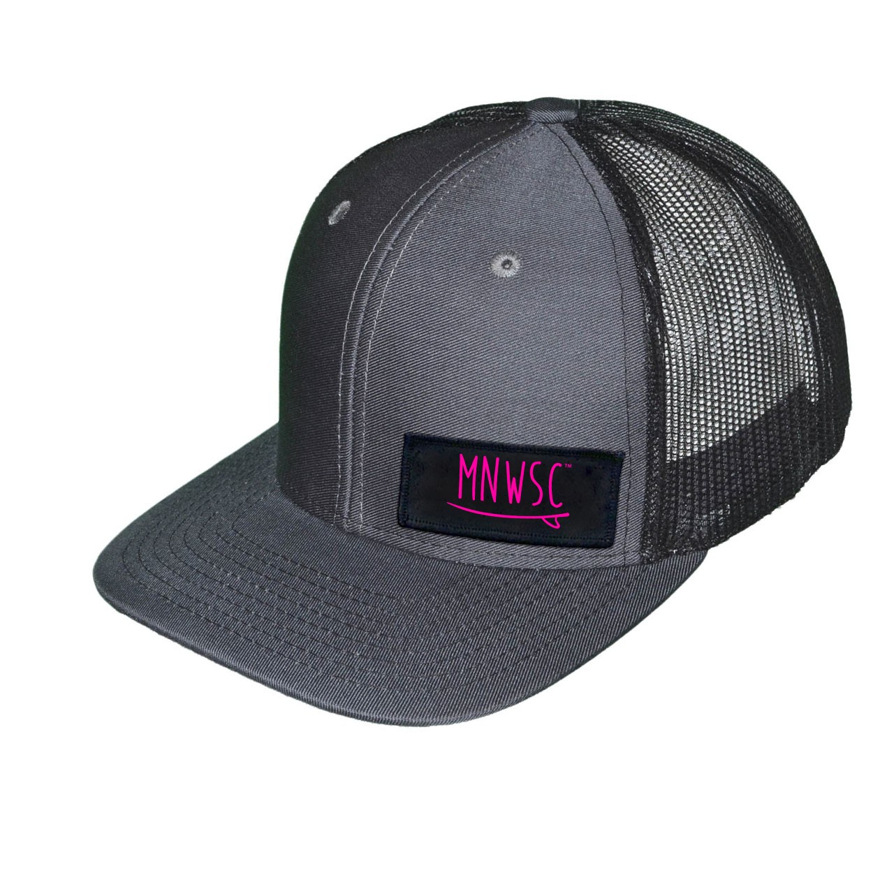 Minnesota Wakesurf Championship Night Out Woven Patch Snapback Trucker Hat Gray/Black (Pink Logo)