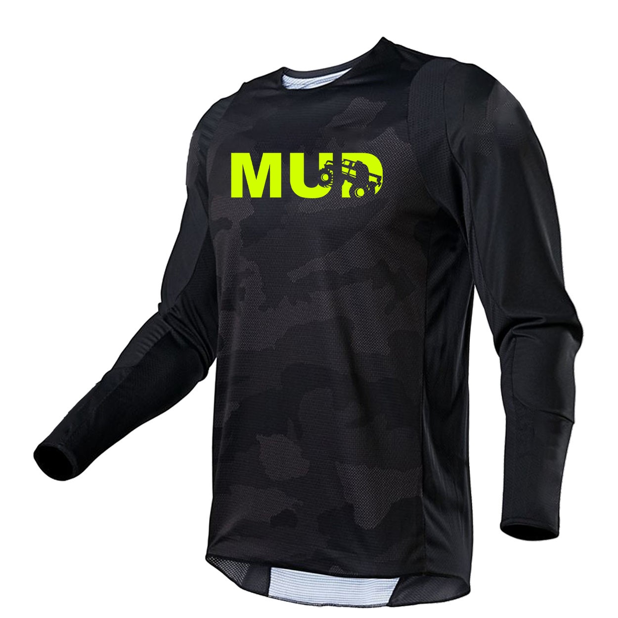 Mud Truck Logo Classic Performance Jersey Long Sleeve Shirt Black Camo (Hi-Vis Logo)