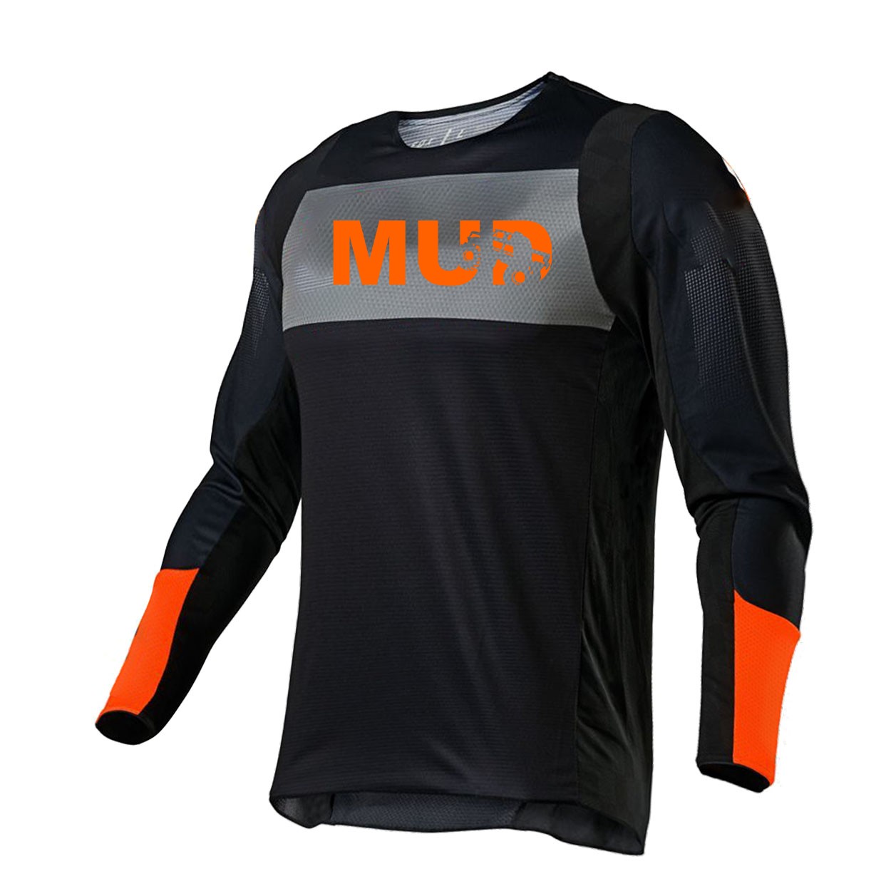 Mud Truck Logo Classic Performance Jersey Long Sleeve Shirt Black/Gray/Orange (Orange Logo)