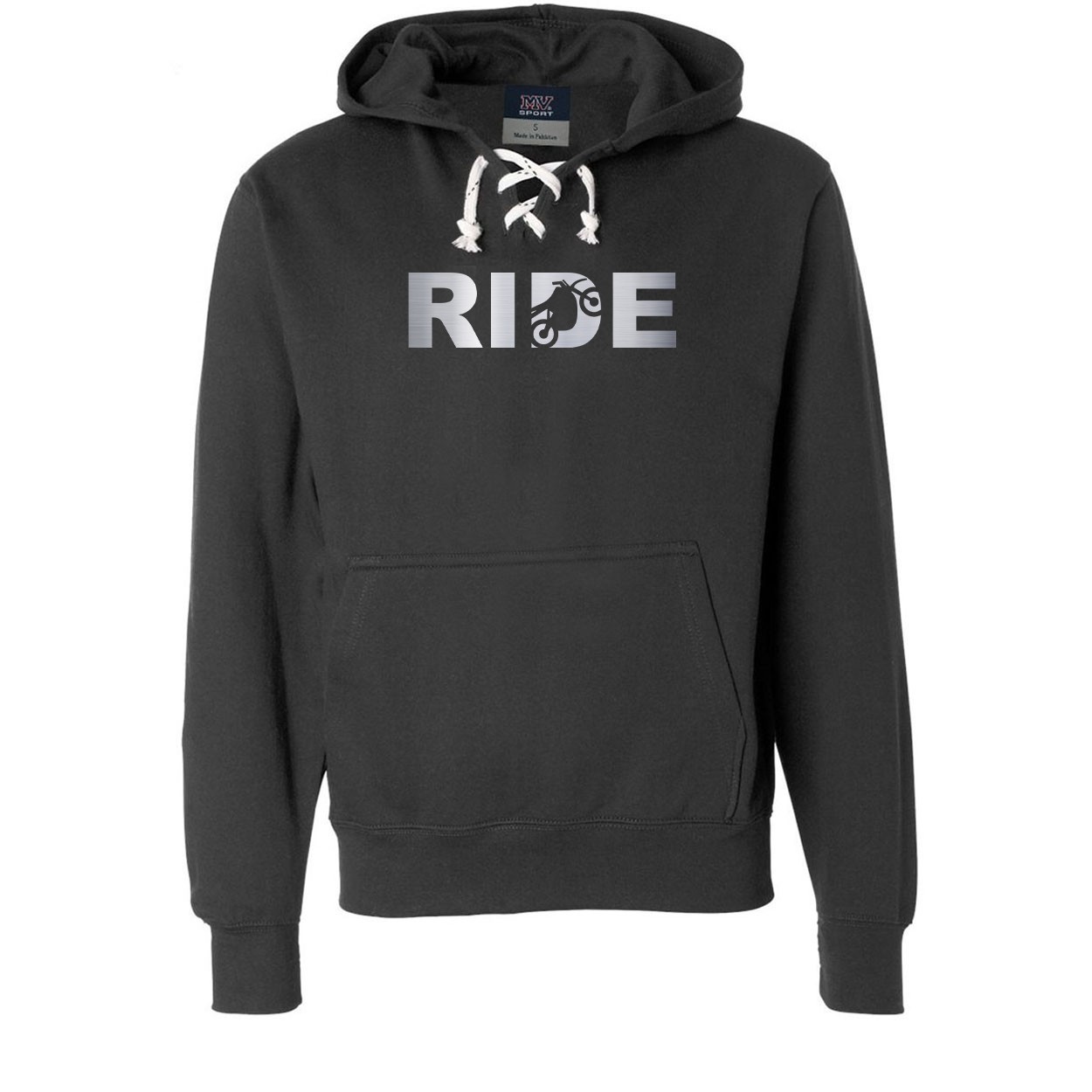 Ride Moto Logo Classic Unisex Premium Hockey Sweatshirt Black (Metallic Silver Logo)