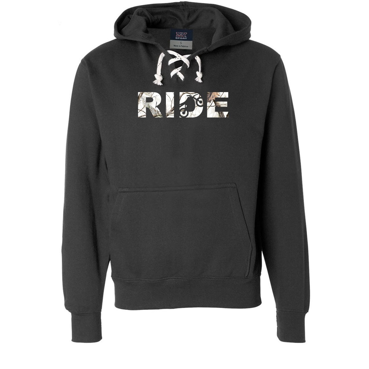 Ride Moto Logo Classic Unisex Premium Hockey Sweatshirt Black (Realtree Snow Camo Logo)