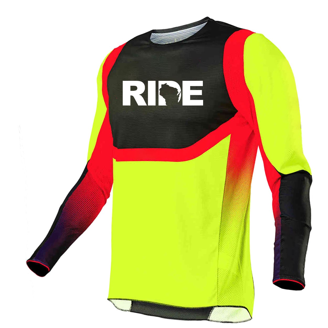 Ride Wisconsin Classic Performance Jersey Long Sleeve Shirt Black/Yellow/Red