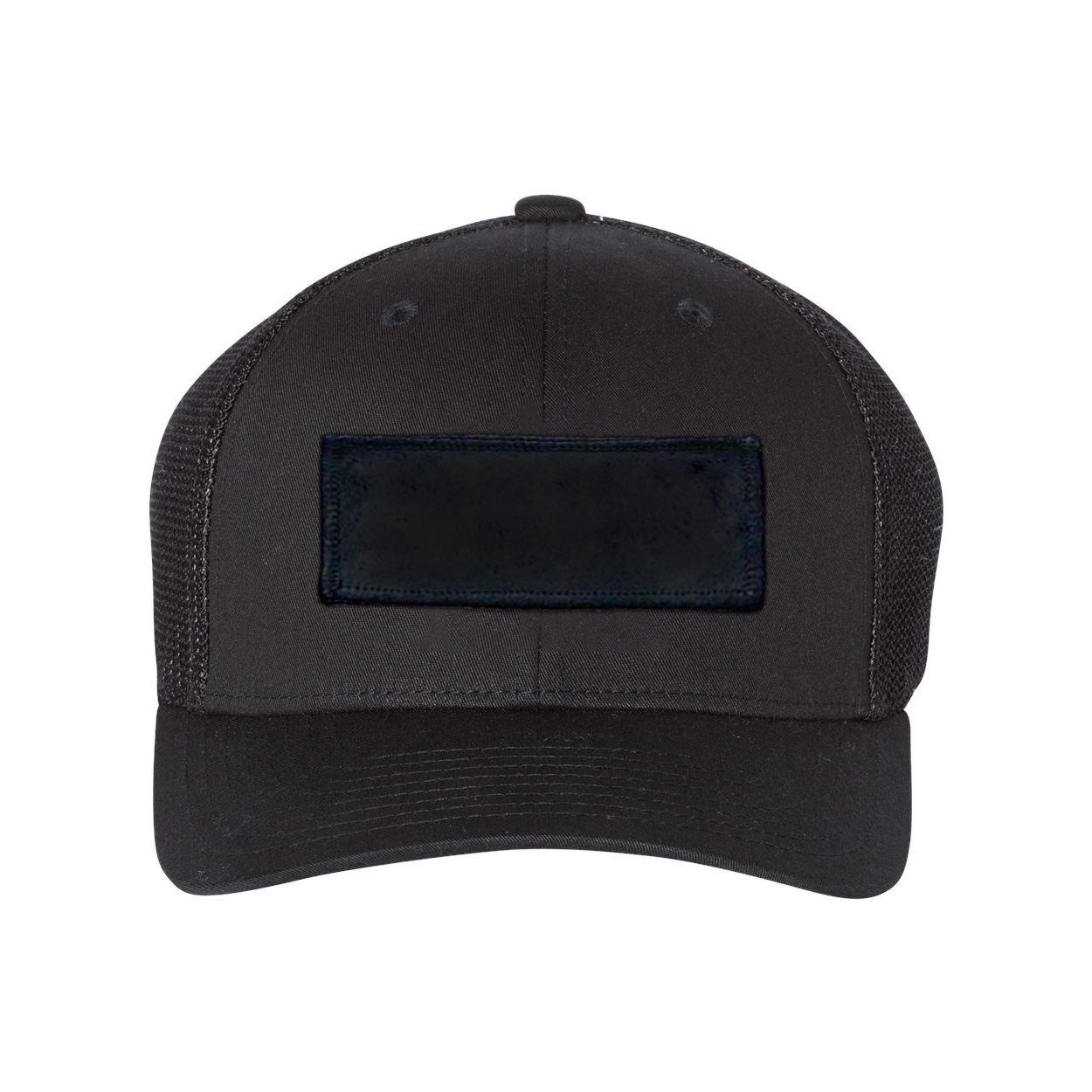 Product Details: Classic Woven Rectangle Patch Snapback Trucker Hat Black (BW 6 PANEL SNAPBACK MESH 5216)