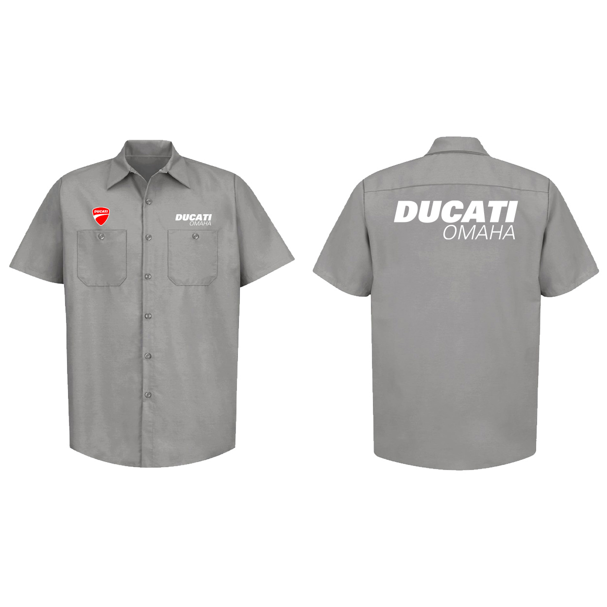 Ducati Omaha Classic Unisex Industrial Short Sleeve Light Gray (White Logo)