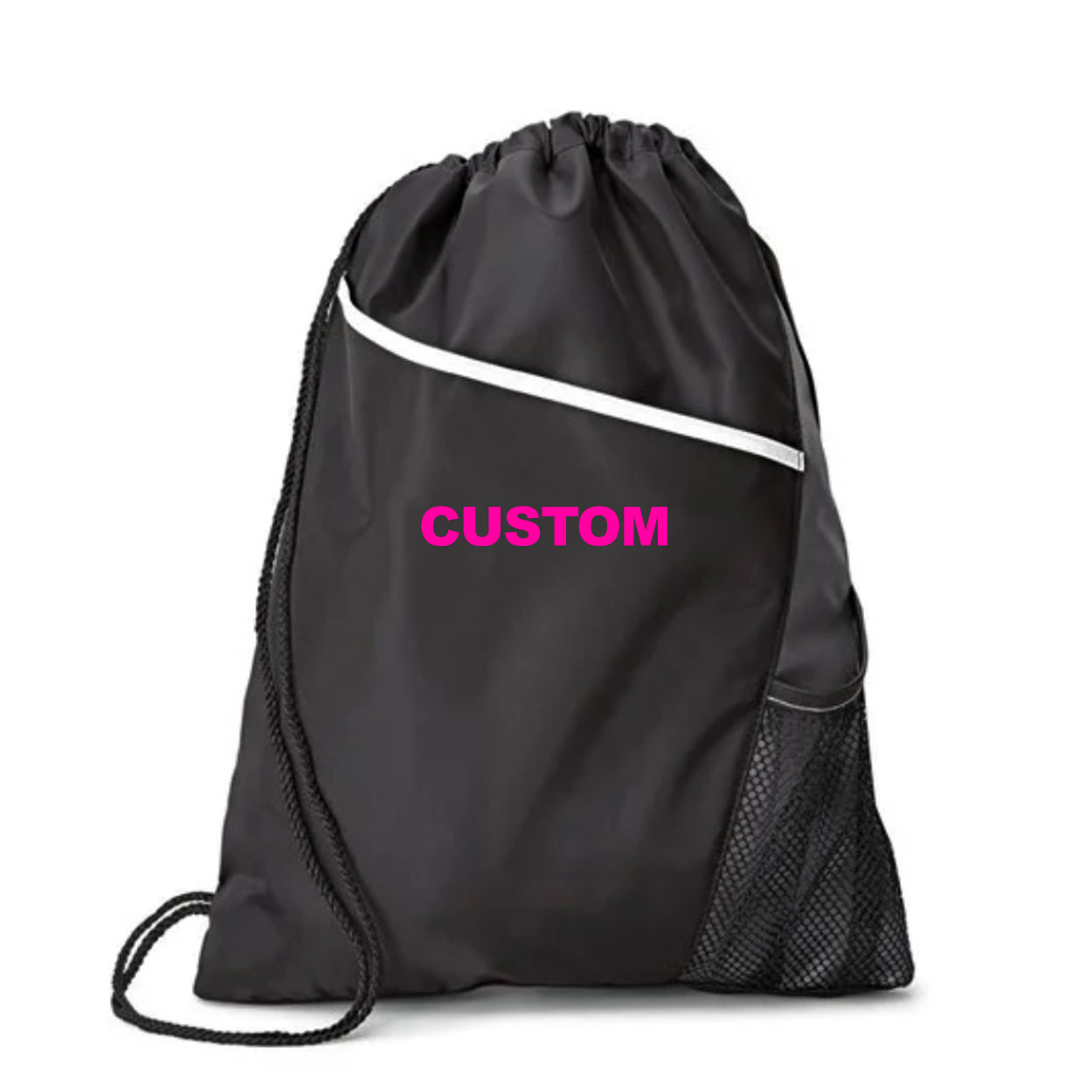 Custom Life Brand Logo Classic Surge Sport Drawstring Cinchpack Black (Pink Logo)