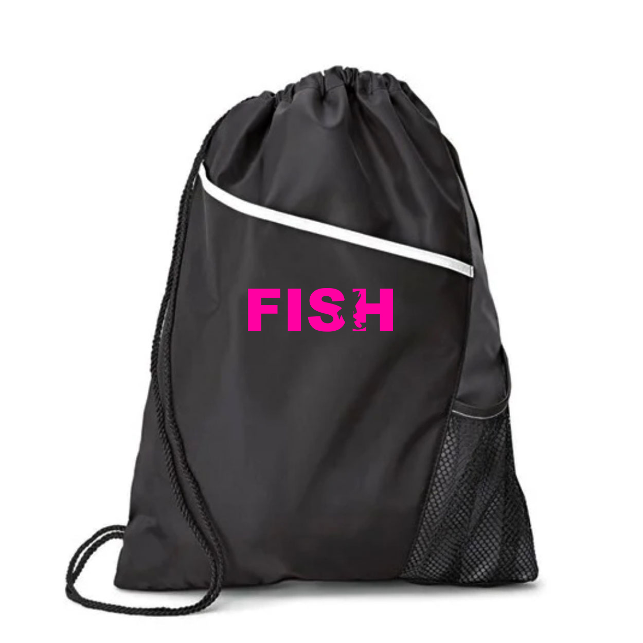 Fish Catch Logo Classic Surge Sport Drawstring Cinchpack Black (Pink Logo)