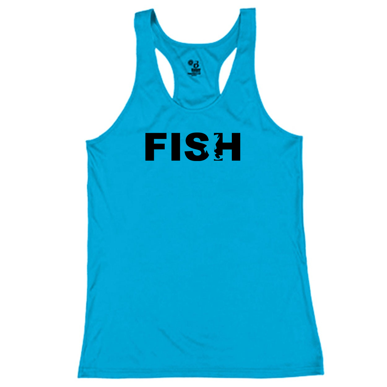 Fish Catch Logo Classic Youth Girls Performance Racerback Tank Top Electric Blue (Black Logo)