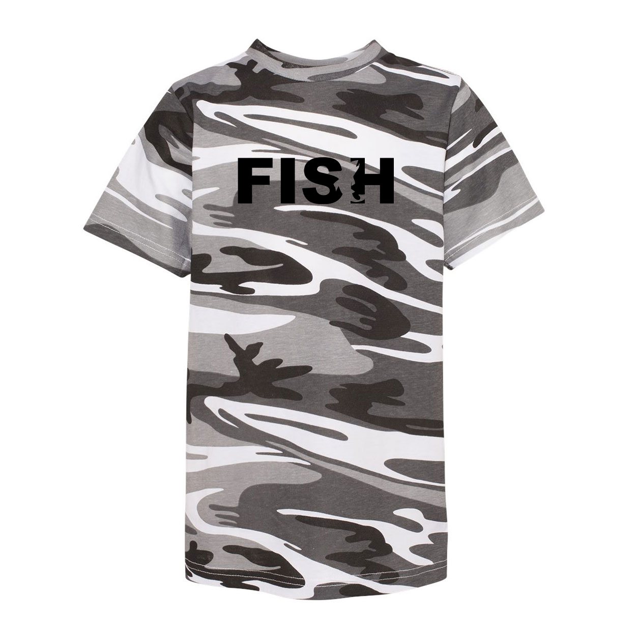 Fish Catch Logo Classic Youth Unisex T-Shirt Urban Camo (Black Logo)